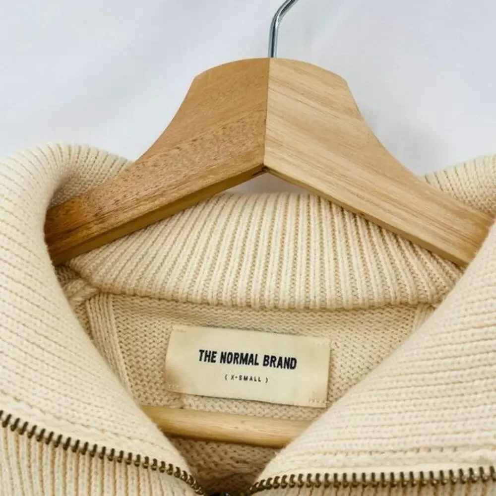 The Normal brand Cream Cable‎ Knit Quarter Zip Sweater